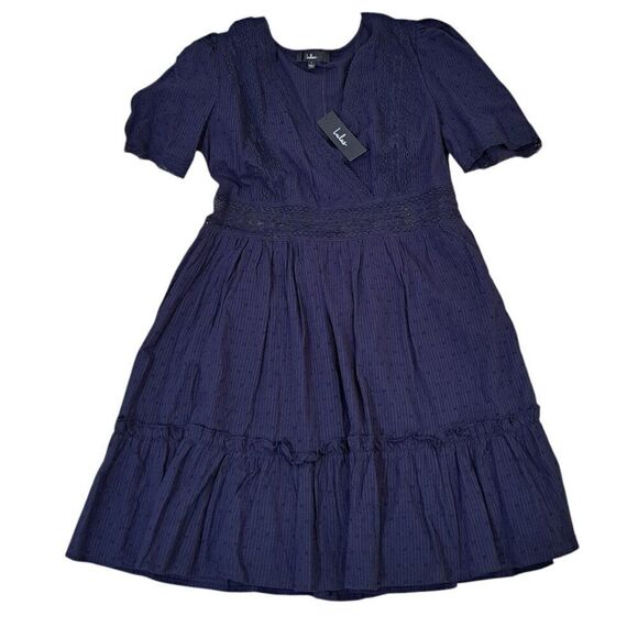 Lulus Poised and Perfect Navy Blue Lace Short Sleeve Mini Dress Sz Large - Picture 2 of 9